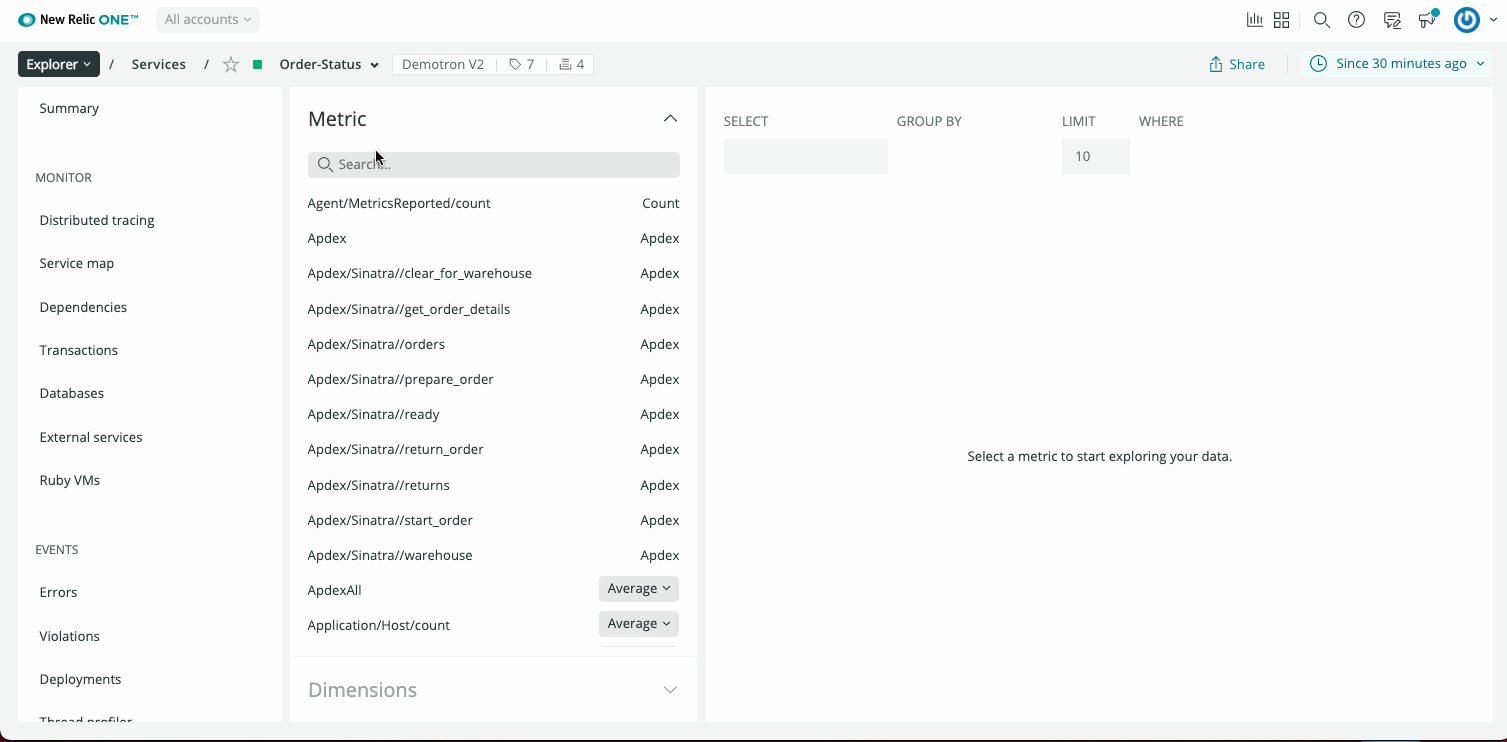 Animated GIF showing how to create a NRQL alerts condition from a chart.